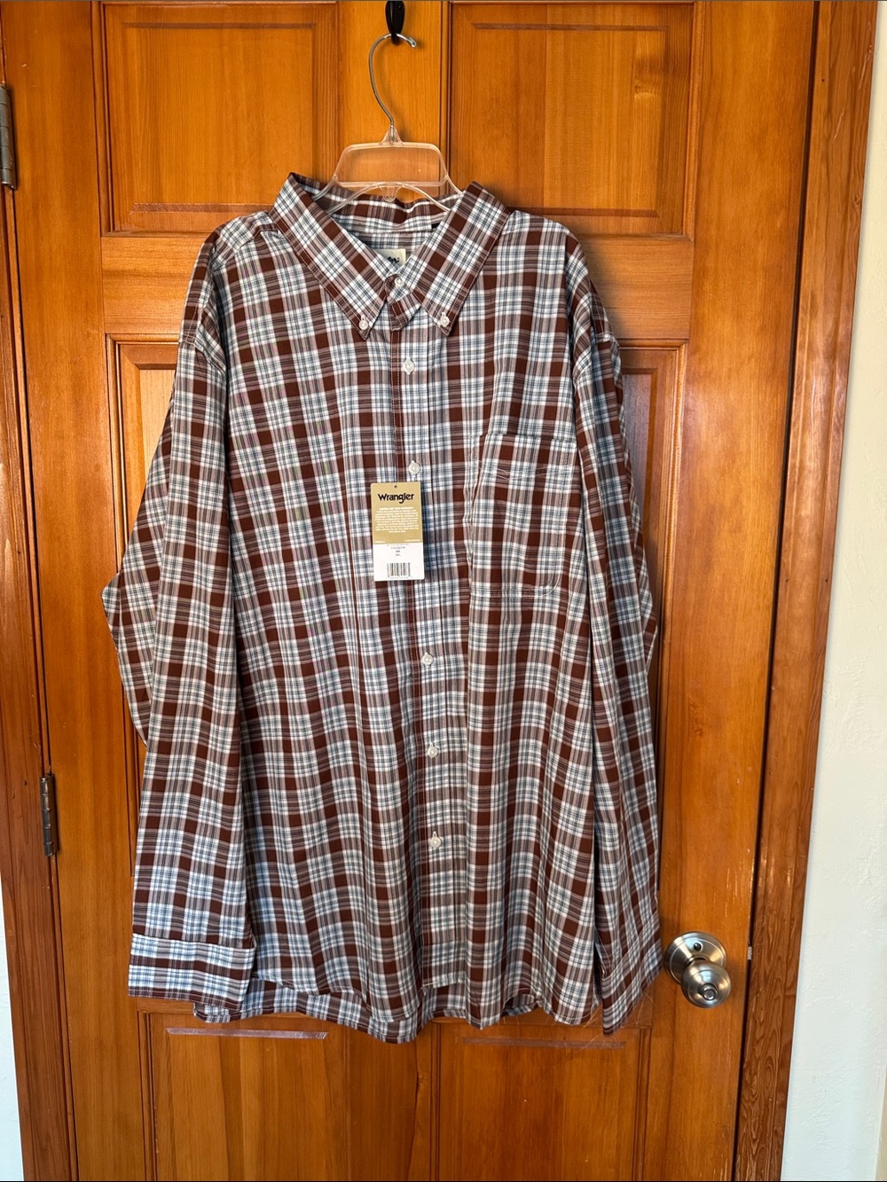 NWT Wrangler Riata Brown and White Plaid Button-Down Shirt Size XXL